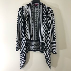 Black and White Geometric Open Front Sweater